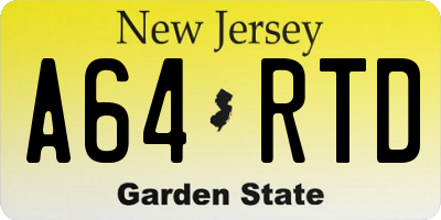 NJ license plate A64RTD