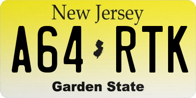NJ license plate A64RTK
