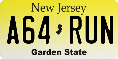 NJ license plate A64RUN