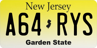 NJ license plate A64RYS