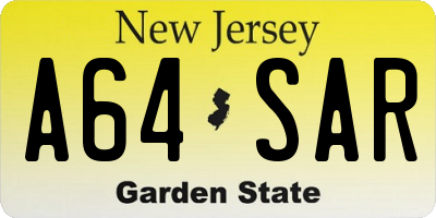 NJ license plate A64SAR