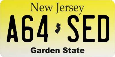 NJ license plate A64SED