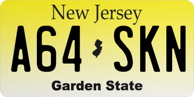 NJ license plate A64SKN