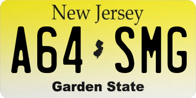 NJ license plate A64SMG