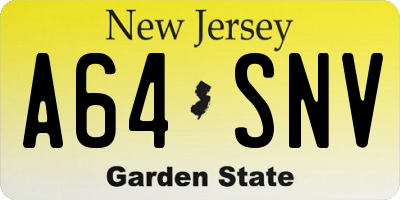 NJ license plate A64SNV