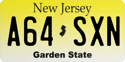 NJ license plate A64SXN