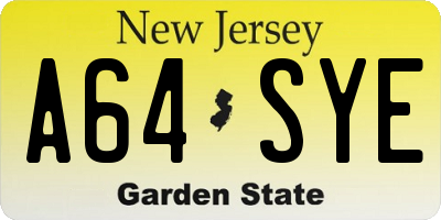 NJ license plate A64SYE