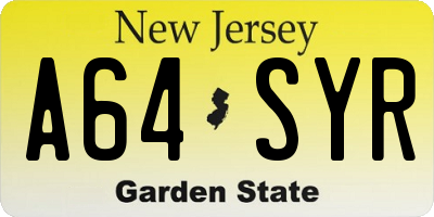NJ license plate A64SYR