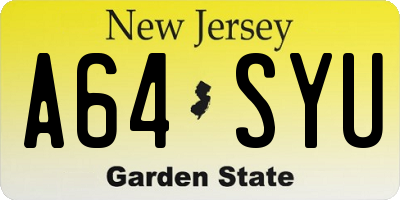 NJ license plate A64SYU