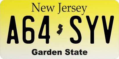 NJ license plate A64SYV
