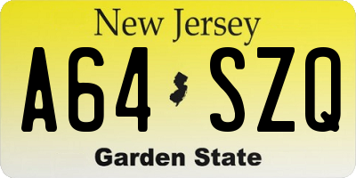 NJ license plate A64SZQ