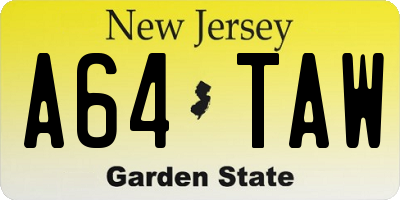 NJ license plate A64TAW