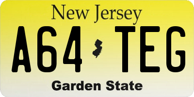 NJ license plate A64TEG