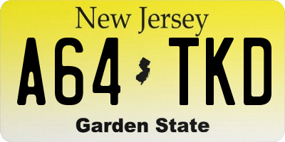 NJ license plate A64TKD