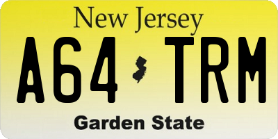 NJ license plate A64TRM