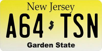 NJ license plate A64TSN
