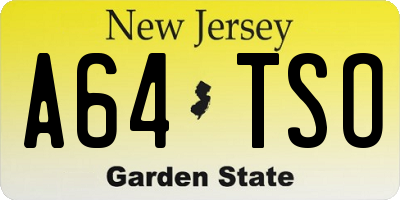 NJ license plate A64TSO