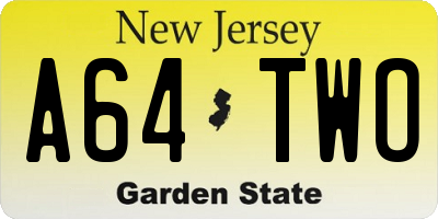 NJ license plate A64TWO