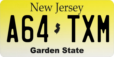 NJ license plate A64TXM