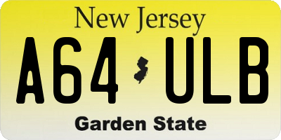 NJ license plate A64ULB