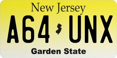 NJ license plate A64UNX