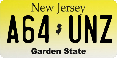 NJ license plate A64UNZ