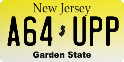 NJ license plate A64UPP