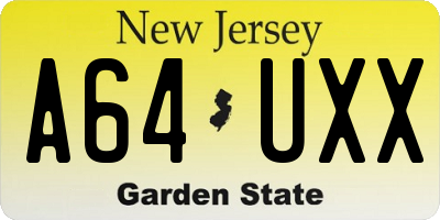 NJ license plate A64UXX