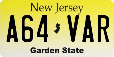 NJ license plate A64VAR