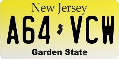 NJ license plate A64VCW