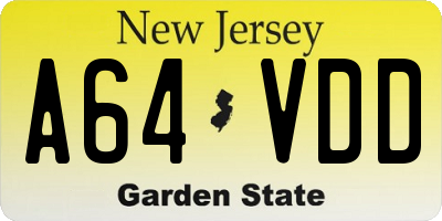 NJ license plate A64VDD
