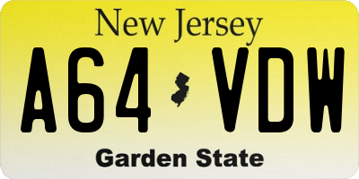 NJ license plate A64VDW