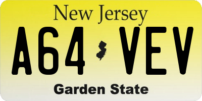 NJ license plate A64VEV