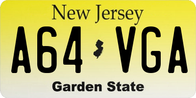 NJ license plate A64VGA