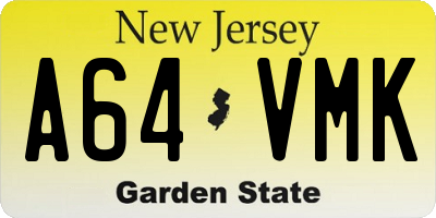 NJ license plate A64VMK