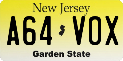 NJ license plate A64VOX