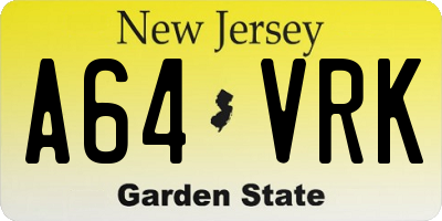 NJ license plate A64VRK