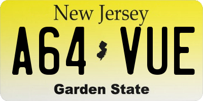 NJ license plate A64VUE