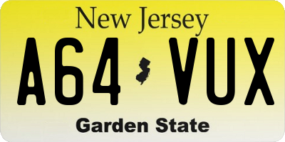 NJ license plate A64VUX