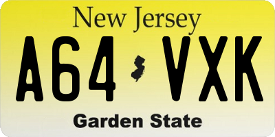 NJ license plate A64VXK