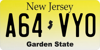 NJ license plate A64VYO