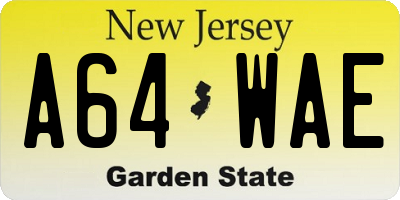 NJ license plate A64WAE