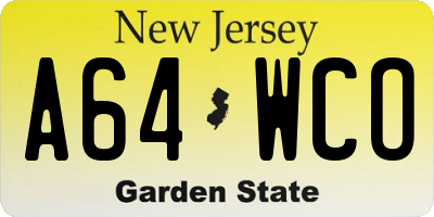 NJ license plate A64WCO