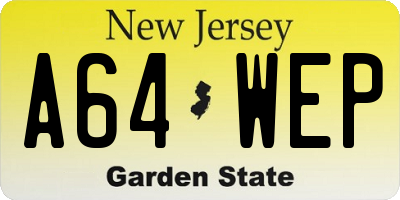 NJ license plate A64WEP