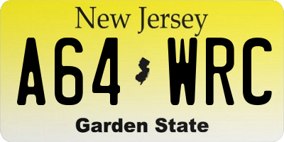NJ license plate A64WRC