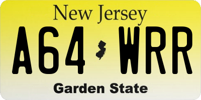 NJ license plate A64WRR