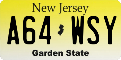 NJ license plate A64WSY
