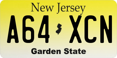NJ license plate A64XCN