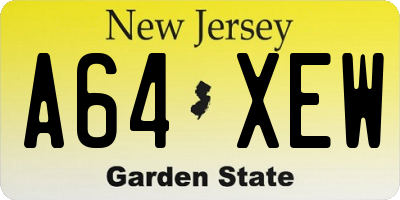 NJ license plate A64XEW