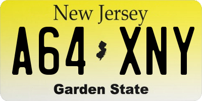 NJ license plate A64XNY